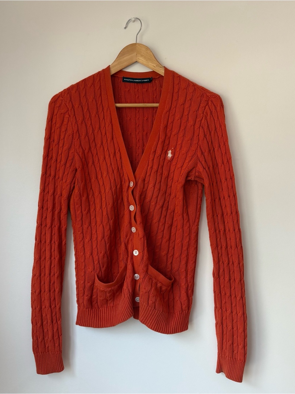 Vintage Ralph Lauren Sport Cable Knit Cardigan Medium Made in Hong Kong 90s-00’s
